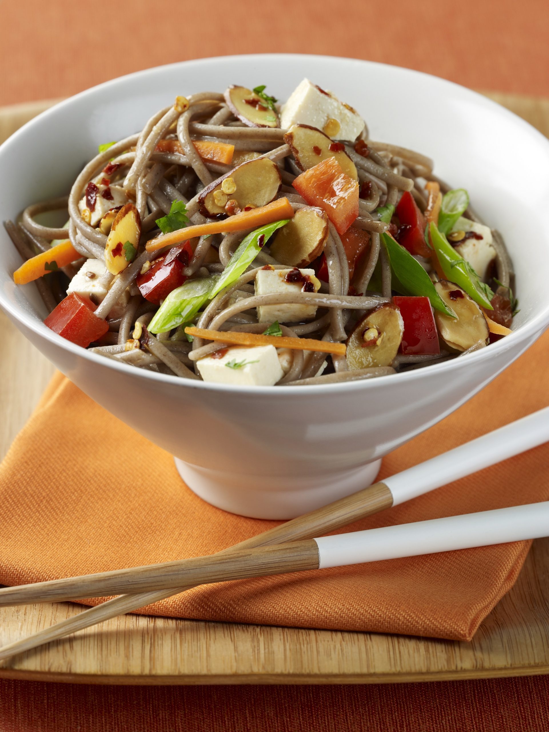 Asian Noodles with Tofu and Almonds Meatless Monday