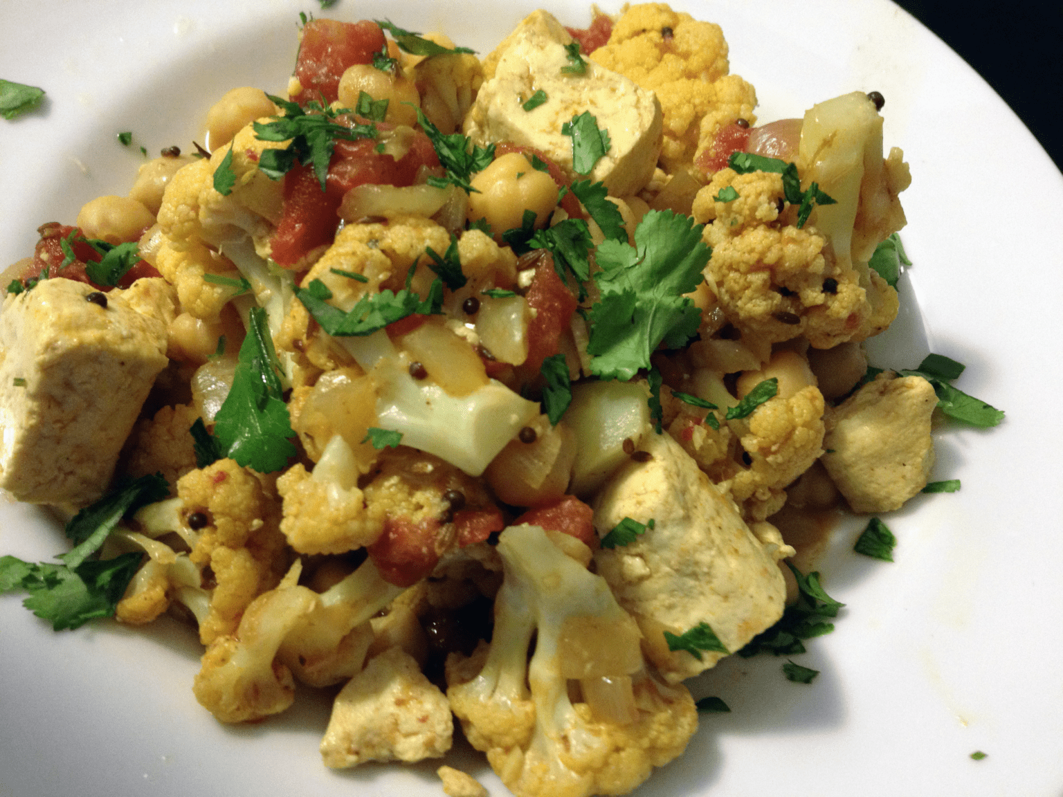 Cauliflower Tofu Chickpea Curry - Meatless Monday