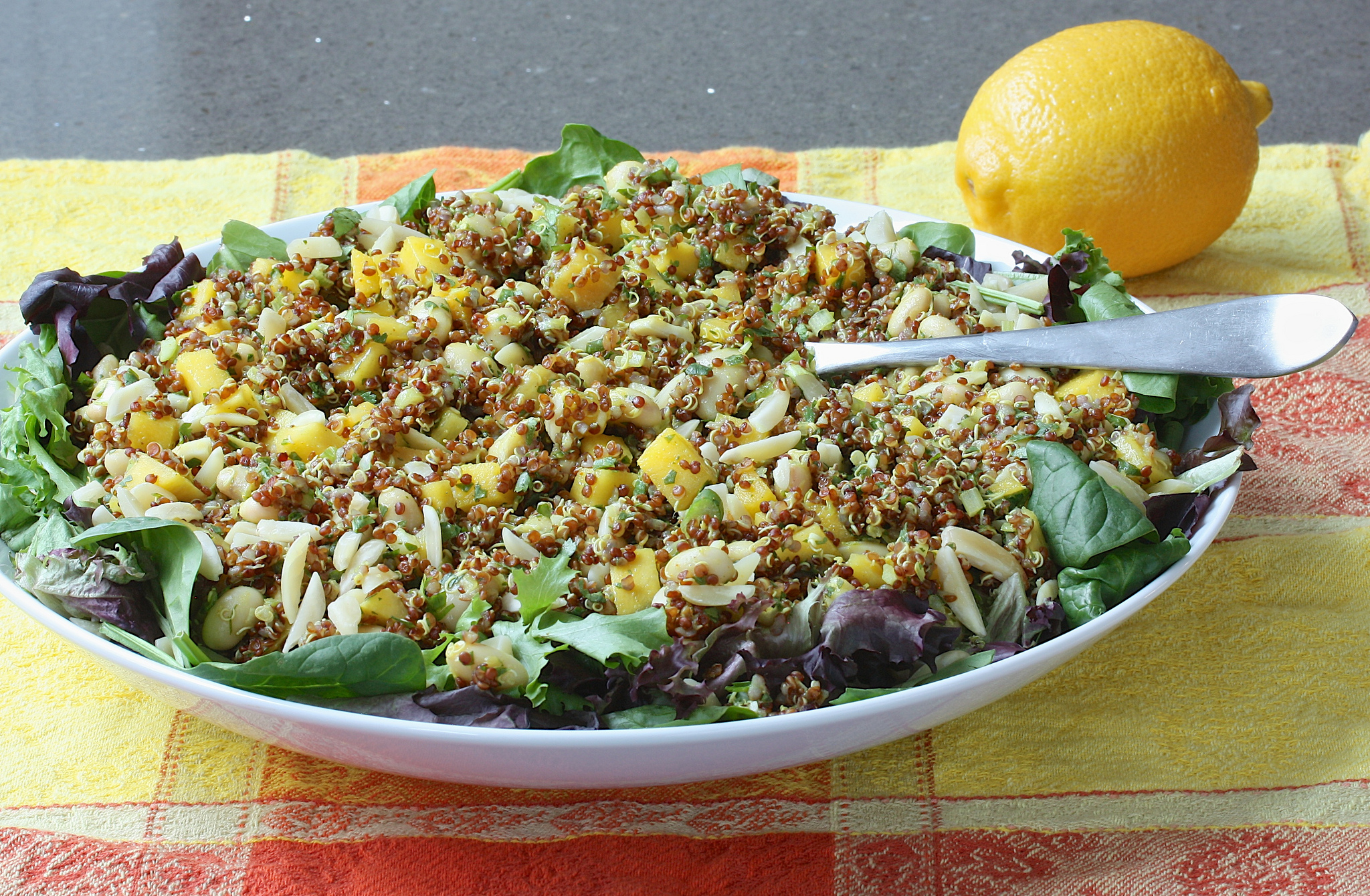 curried red quinoa and peach salad