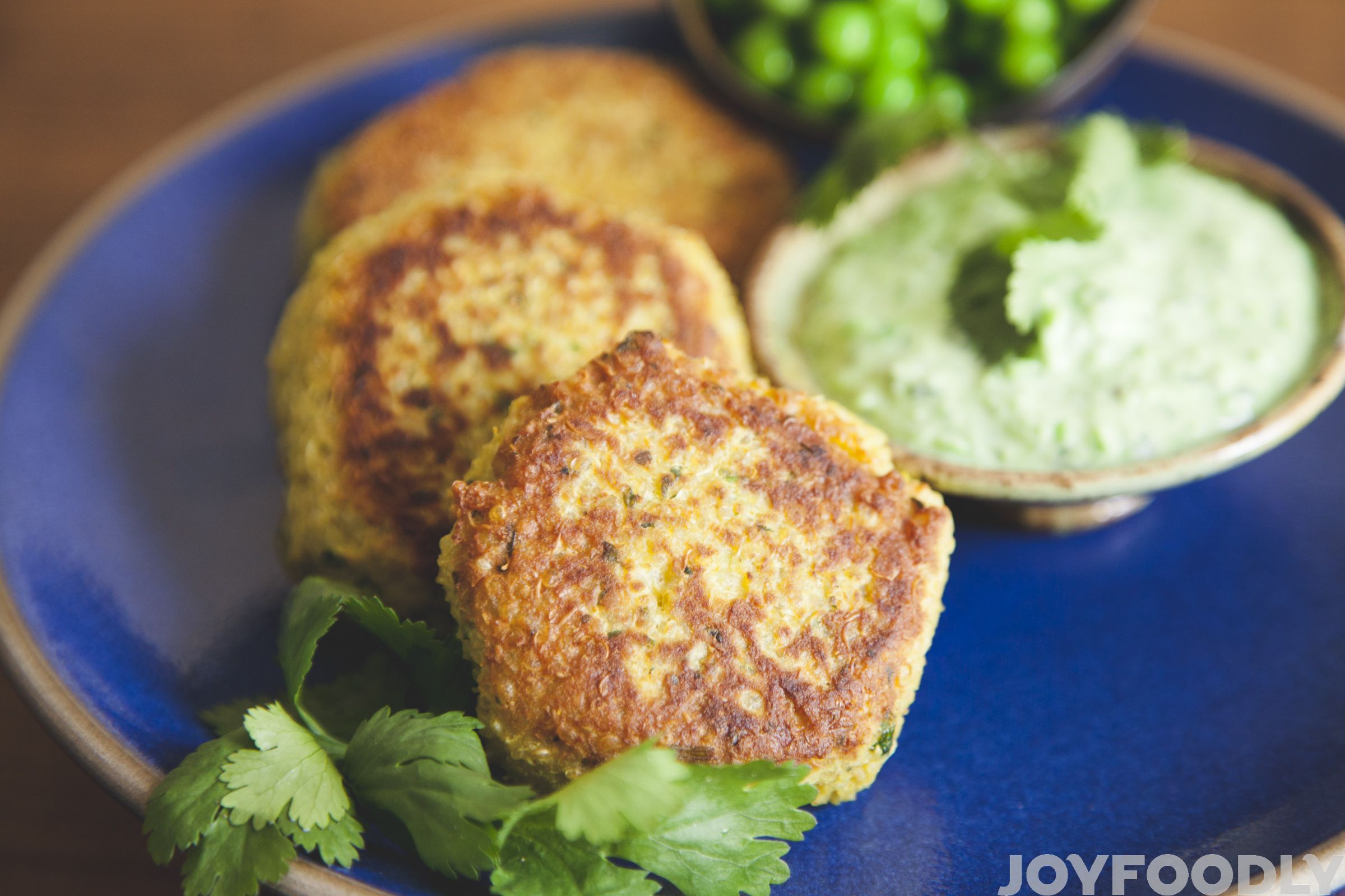 Curried Quinoa Cakes with Minty Pea Dipping Sauce Meatless Monday