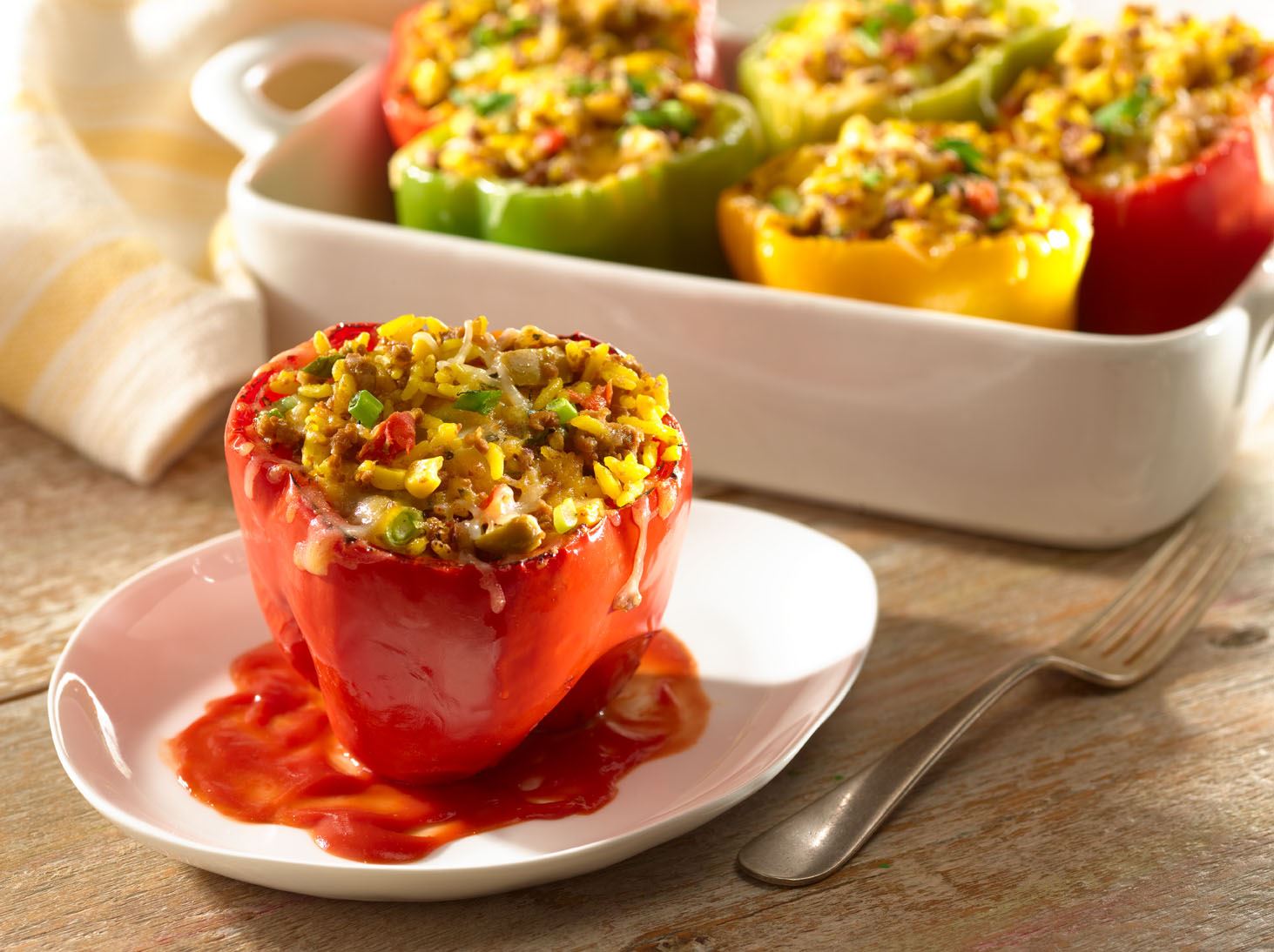Meatless Stuffed Peppers with Corn and Olives