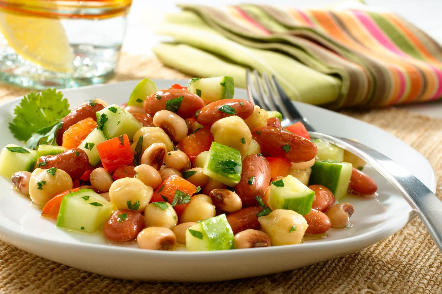 Three Bean Salad with Cucumber, Bell Pepper and Cilantro