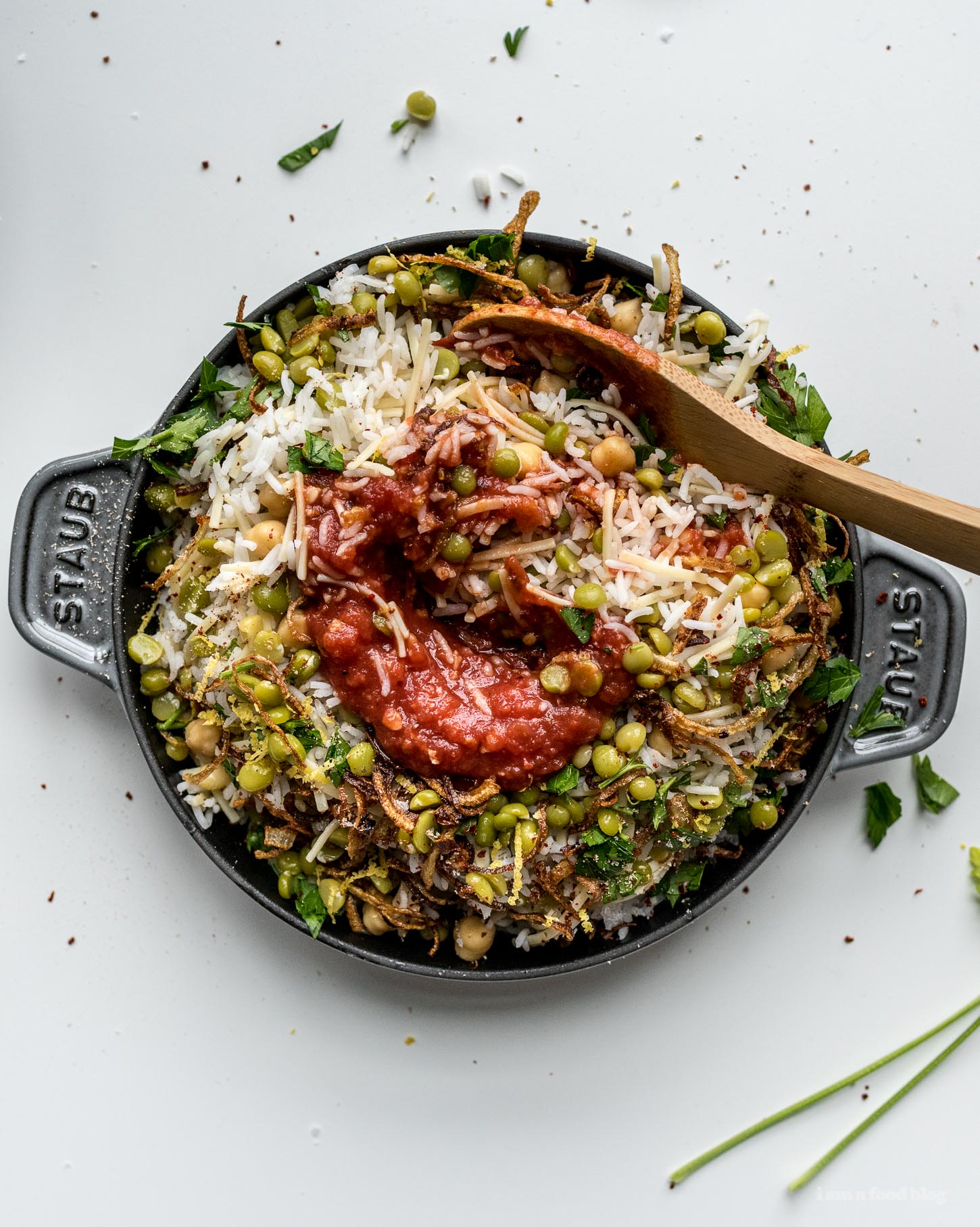 Egyptian Kosheri Rice with Split Peas and Chickpeas