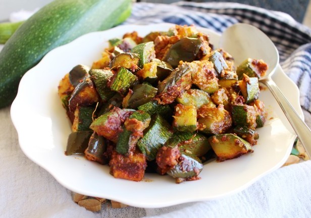 Indian Spiced Eggplant and Zucchini Shaak
