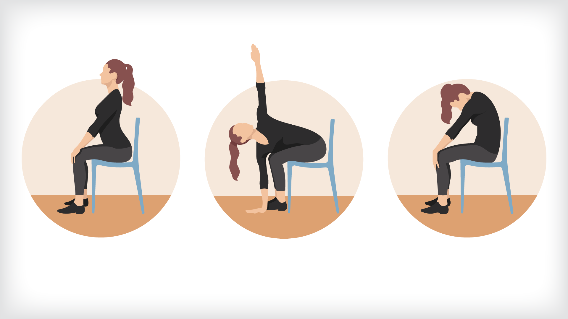Set yoga exercises with office chair Royalty Free Vector
