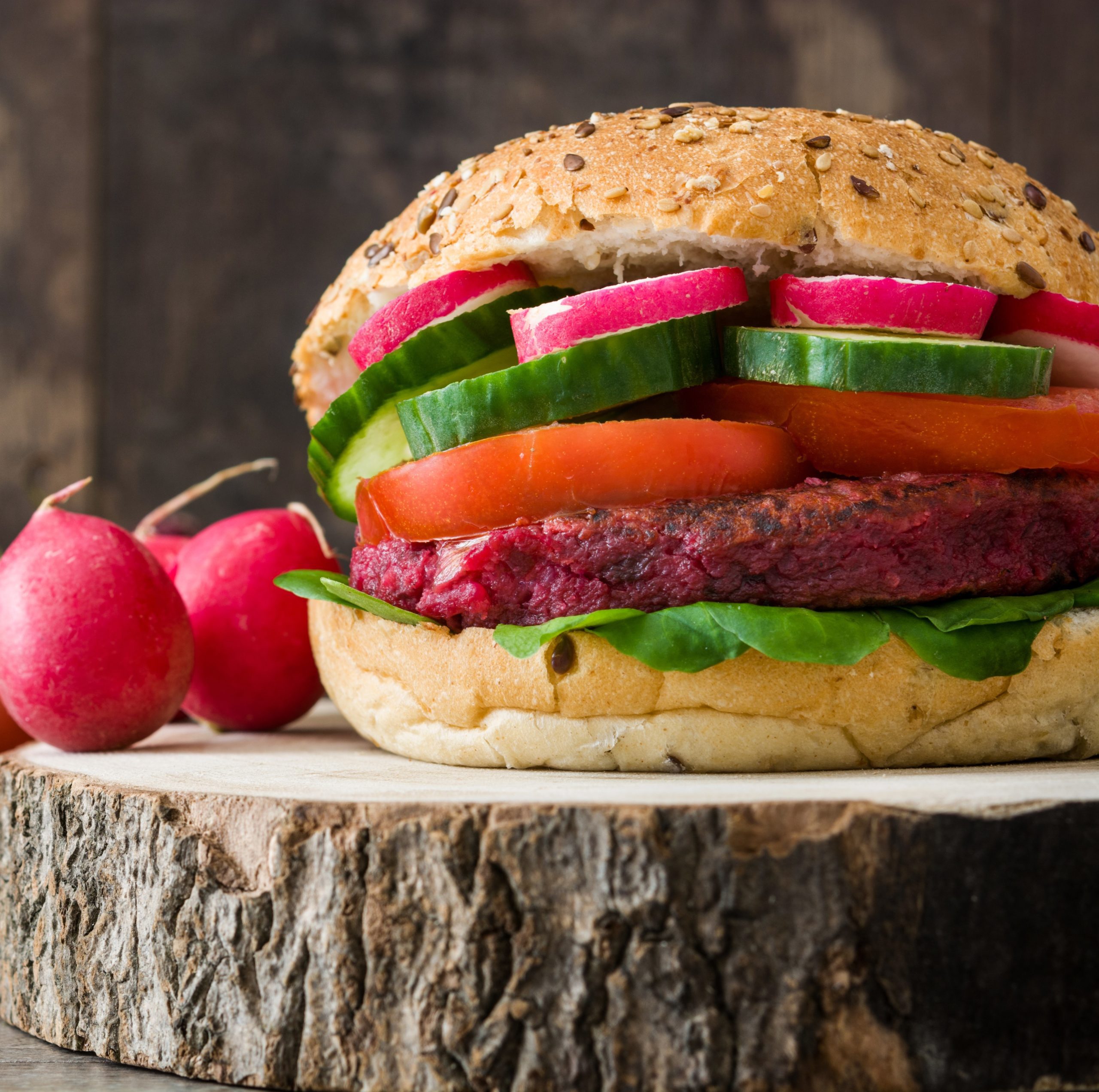 Beet Veggie Burger with Pickled Onions